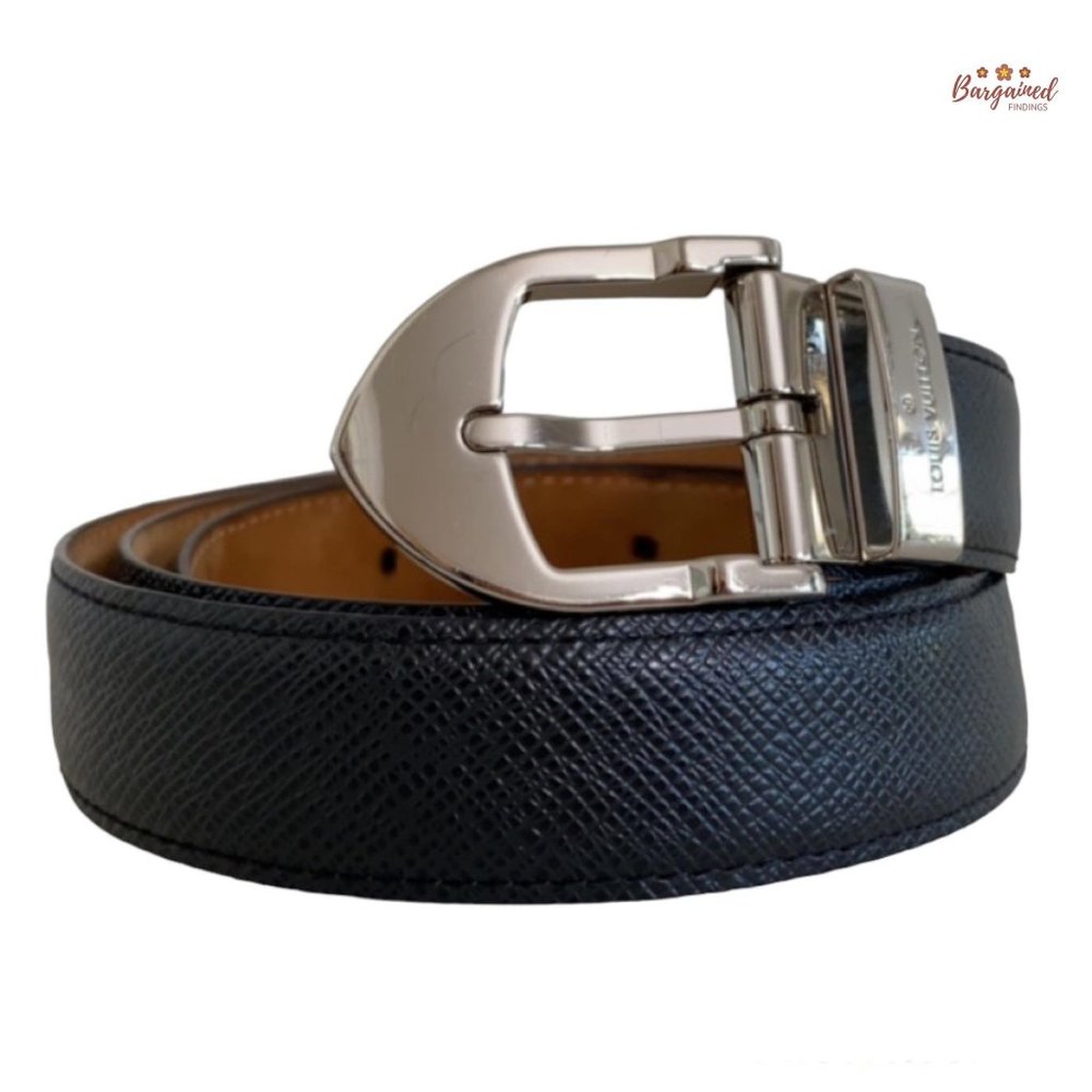 Authentic Louis Vuitton Black Taiga Leather Ceinture Silver Buckle Belt 95/38